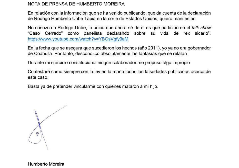 $!“Basta de vincularme con quienes mataron a mi hijo”: Humberto Moreira niega acusaciones