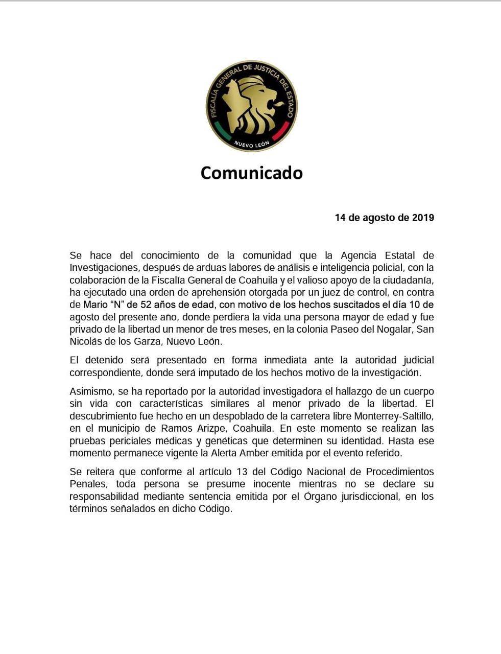 $!Detienen en Coahuila a hombre acusado de secuestrar y matar a bebé de San Nicolás, confirma Fiscalía de NL