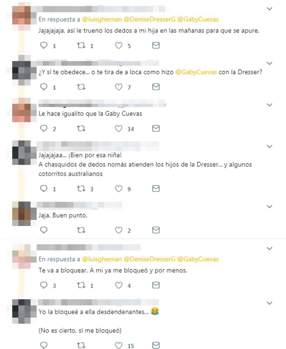 $!Captan en video a Denise Dresser mientras le truena los dedos a Gabriela Cuevas