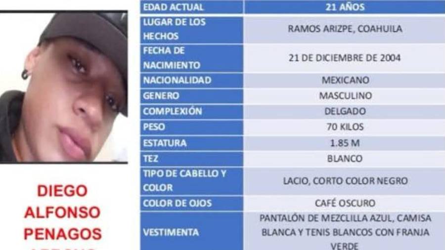 Entre las señas particulares del joven destaca un tatuaje de San Judas Tadeo con su fecha de nacimiento en el cuello.