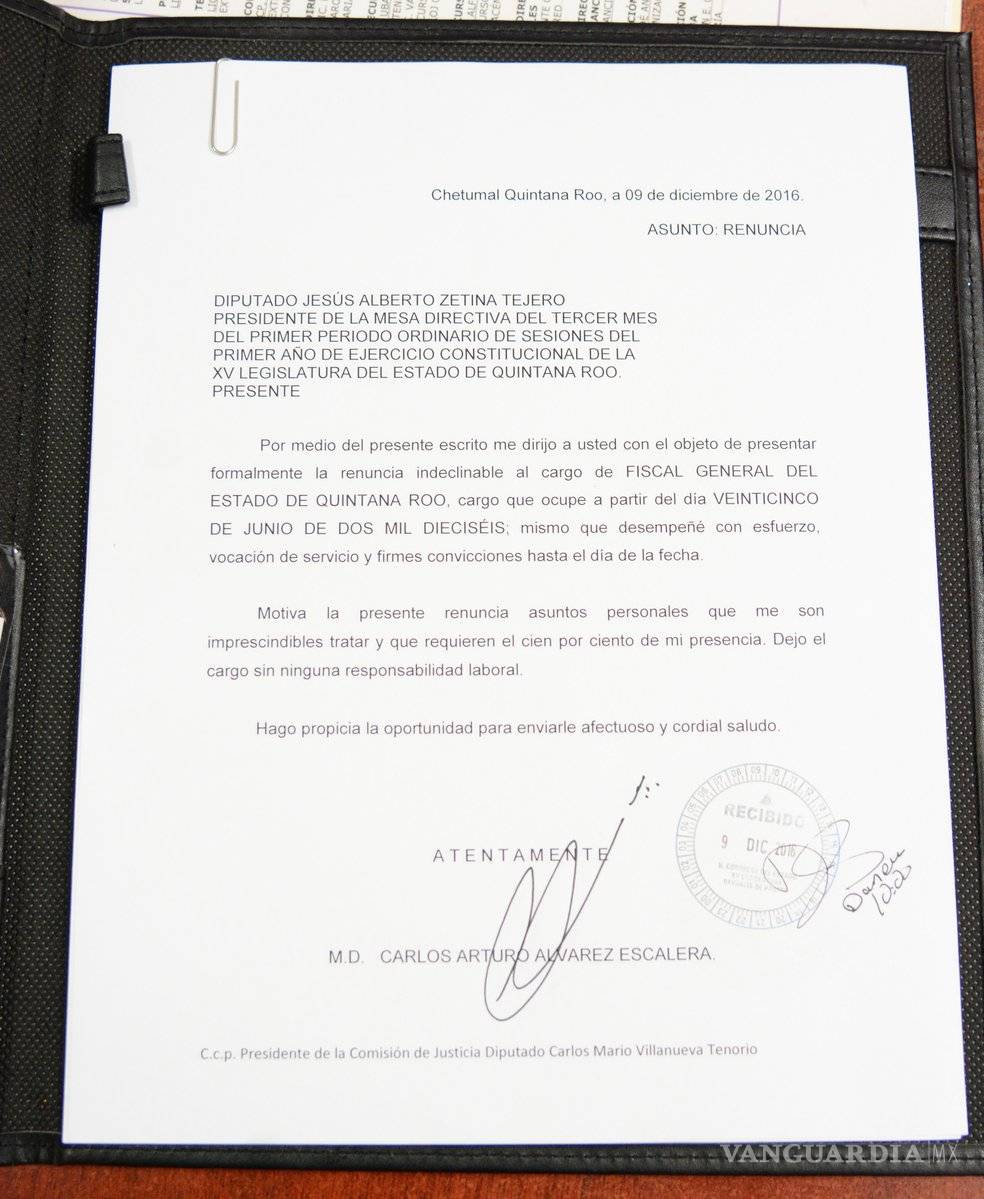 $!Presenta su renuncia el fiscal General de Quintana Roo