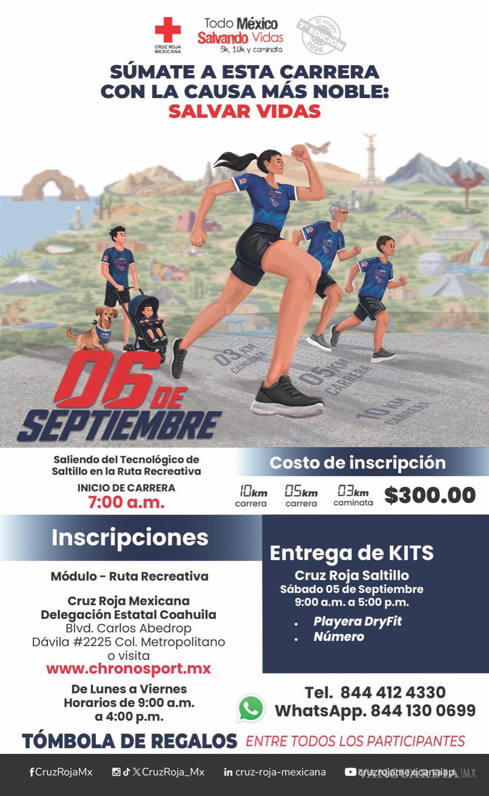 $!La Carrera Todo México Salvando Vidas se realizará el 6 de septiembre en la Ruta Recreativa de Saltillo con recorridos de 3, 5 y 10 kilómetros.