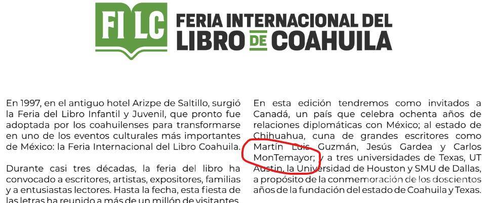 $!Errores ortográficos en el programa empañan la 26ª edición de la Feria Internacional del Libro de Coahuila