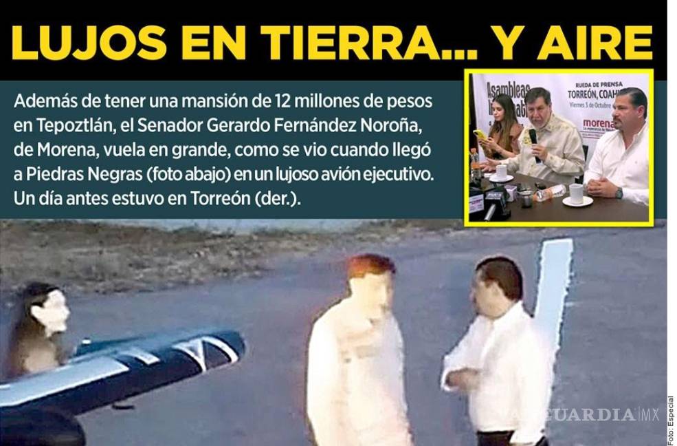 $!Noroña realiza gira en Coahuila con avión privado de lujo que cuesta 2 mil dólares por hora