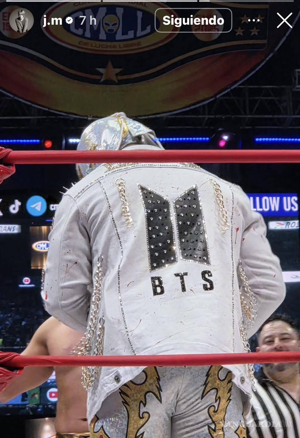 $!BTS sorprende en Arena México; Jimin, Jin y Suga disfrutan función de lucha libre con Místico
