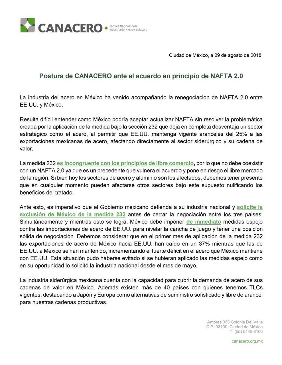 $!Arancel al acero es incongruente con TLCAN 2.0: Canacero