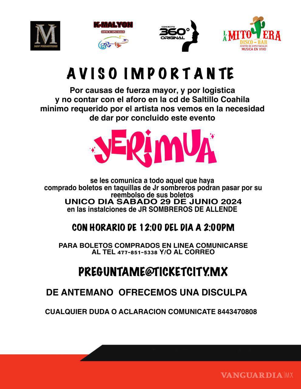 $!El comunicado se hizo oficial por parte de los organizadores la mañana del martes 04 de junio.