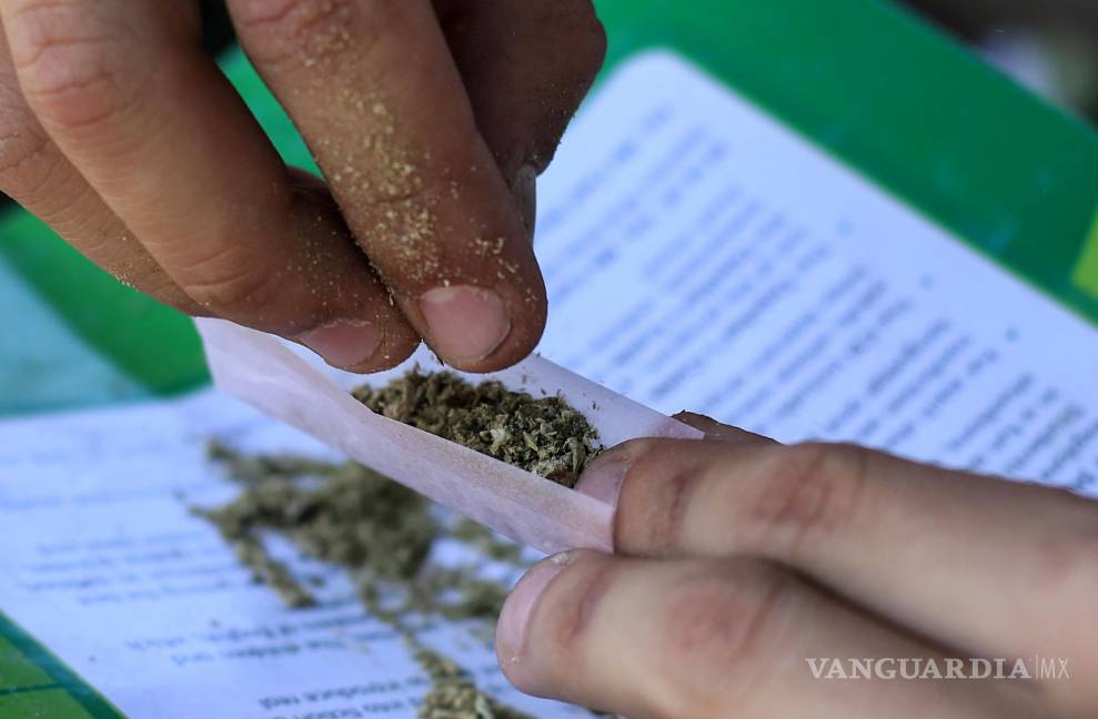 $!Una persona prepara un canuto de marihuana durante un acto por el Día Mundial del Cannabis en un parque de la ciudad de León, Guanajuato (México).