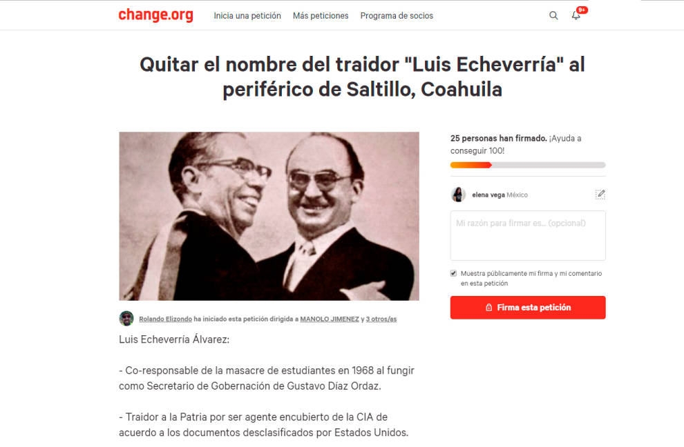 $!En Saltillo piden con firmas cambiar el nombre del Periférico Luis Echeverría