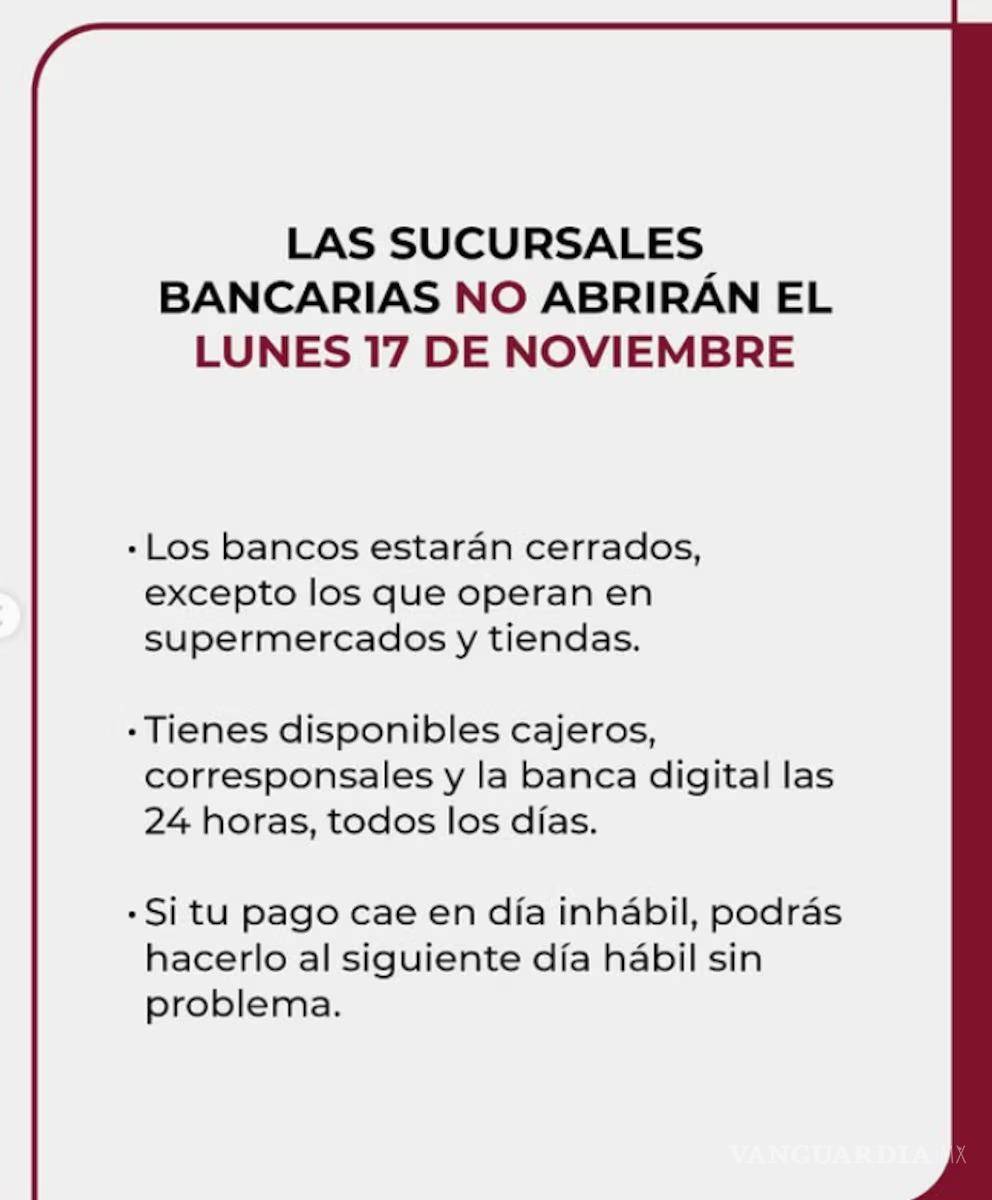 $!Los bancos en México cerrarán sus puertas por el 17 de noviembre, día de asueto oficial en conmemoración por la Revolución Mexicana.
