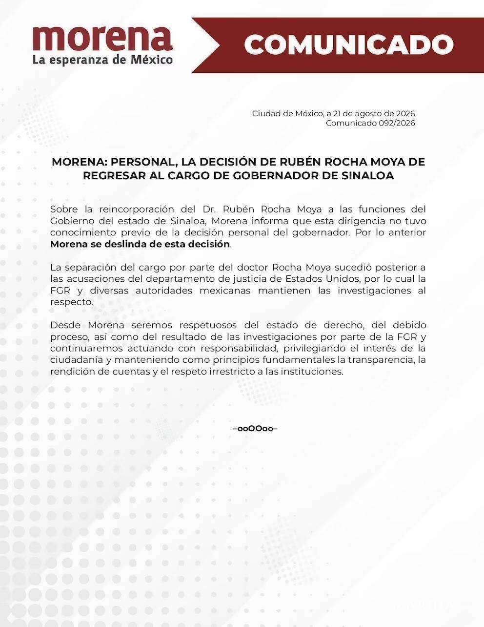 $!Sheinbaum lanza advertencia tras regreso de Rocha Moya: ‘Ningún interés personal’ está por encima del pueblo
