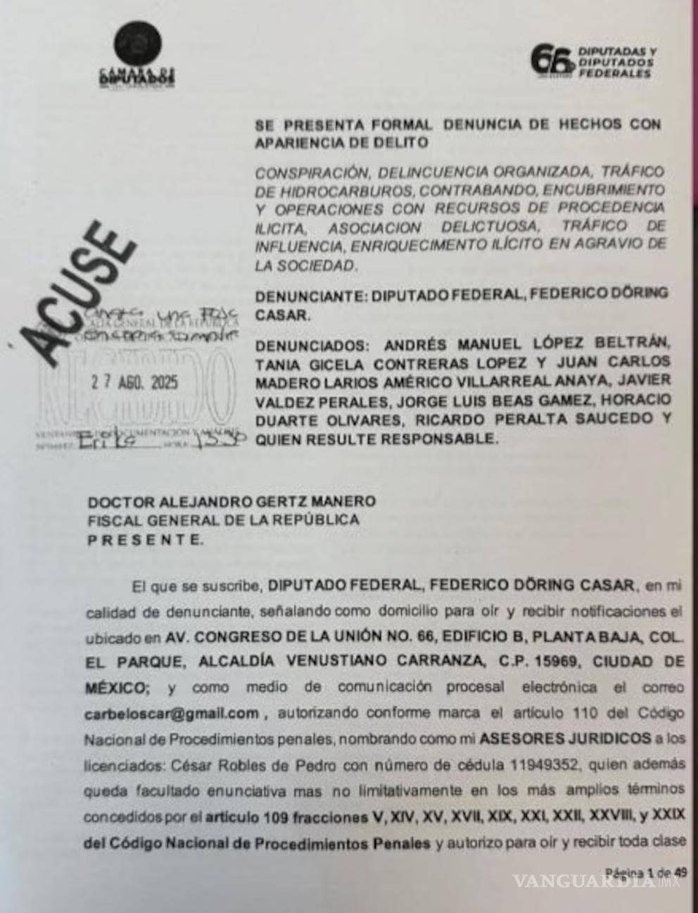 $!Presentan denuncia contra Andy López Beltrán y otros miembros de Morena, presuntamente vinculados a red criminal