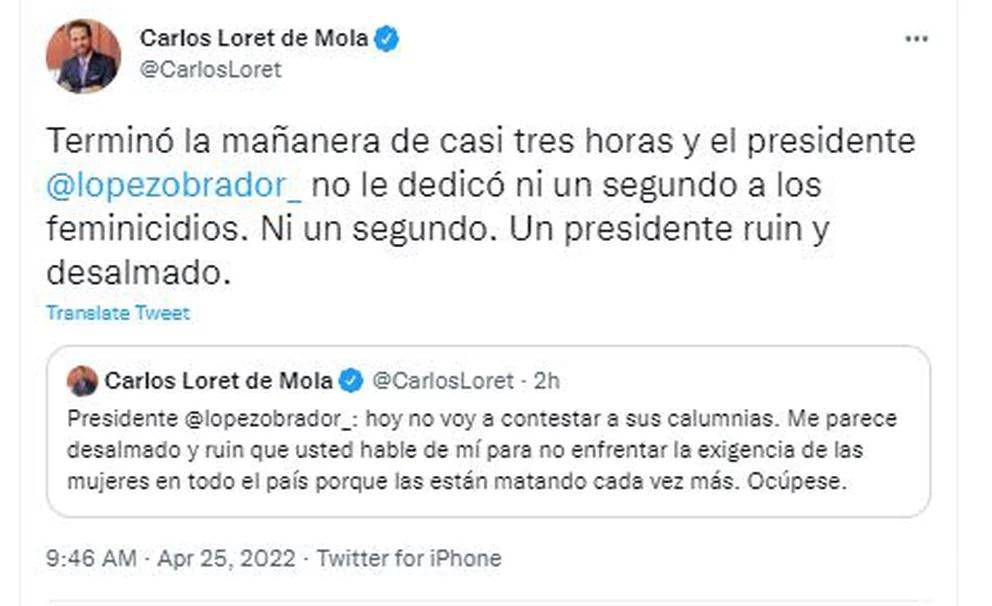 $!Loret llama “ruin y desalmado” a AMLO por evadir crisis de feminicidios con ataques en contra suya