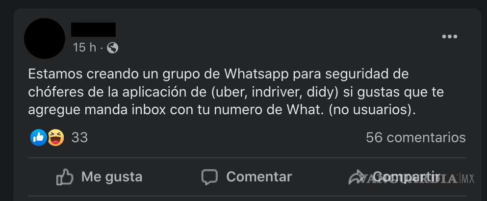 $!Saltillo: Crean grupos de WhatsApp para seguridad de choferes InDriver; conductores piden seriedad