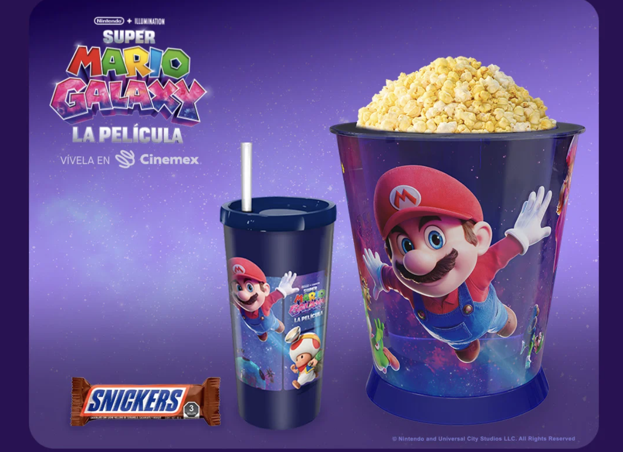 Cinemex lanza combos de Mario Galaxy: cuánto cuestan y qué traen