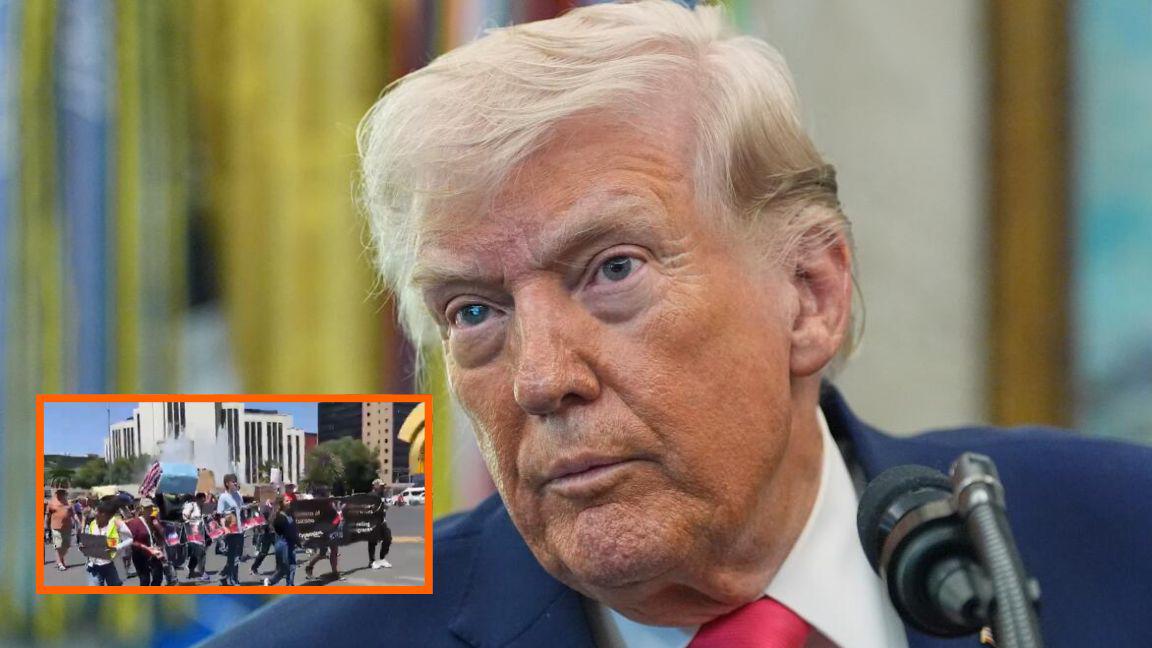 Marchan en contra de Trump en la CDMX con pancartas de ‘No Kings’