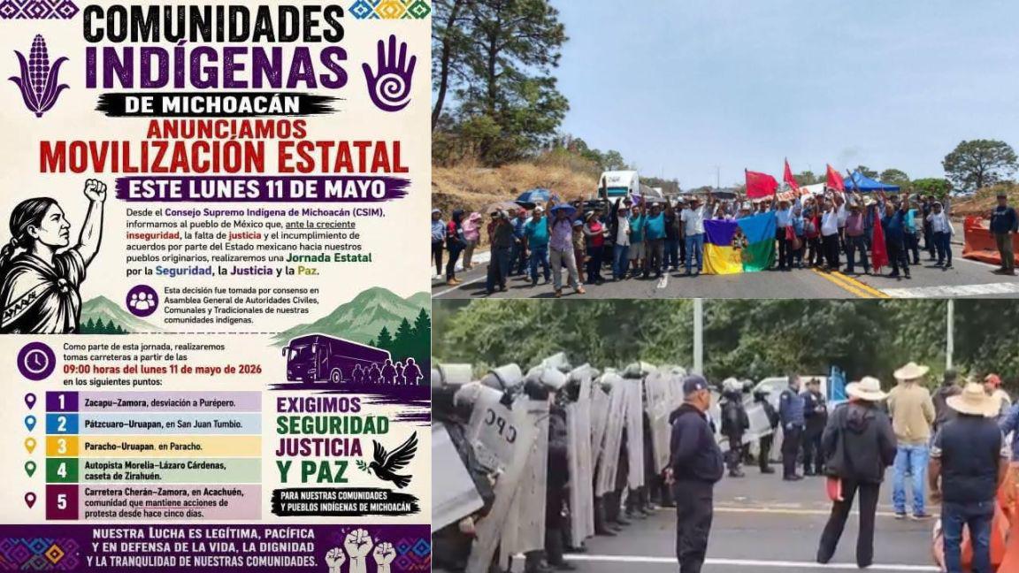 Consejo Supremo Indígena de Michoacán bloquea 5 carreteras para denunciar inseguridad