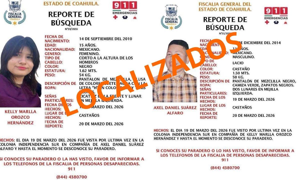 Menores desaparecidos en Castaños fueron localizados sanos y salvos en Monterrey