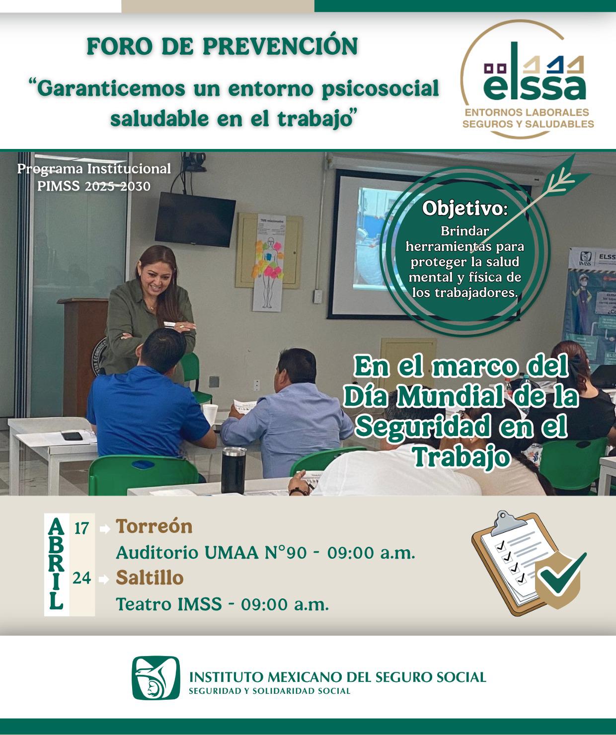 Realizará IMSS foros de prevención dirigidos a empresarios de Torreón y Saltillo